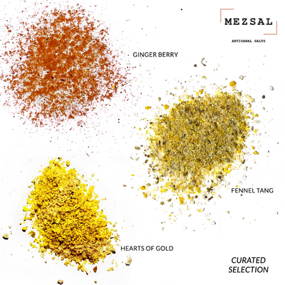 detail of salts: Hearts of Gold, Fennel Tang, Ginger Berry