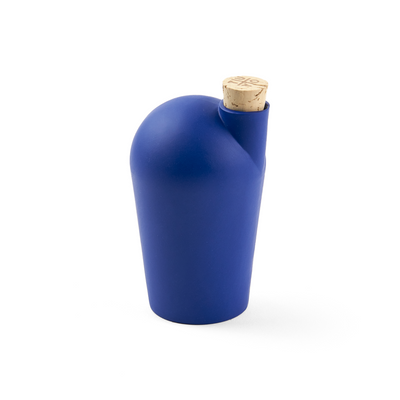 A single dark blue colored carafe with a cork stopper. The TUYO logo is lightly branded on the top of the cork stopper.