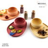 porcelain copitas and plates with mezsal artisanal salts: Hibiscus Mole, Magic Coffee, Holy Hemp