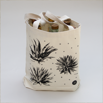 agave plants printed in black ink on natural canvas tote bag