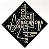 Black cotton bandana screen printed with the names of four Mexican Spirits: mezcal, sotol, raicilla, bacanora